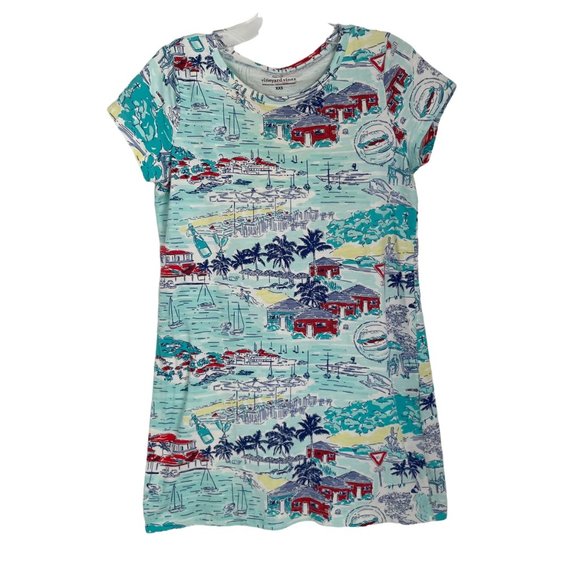 Vineyard Vines Dresses & Skirts - Vineyard Vines Blue Multi-Color Printed Short Sleeve T-Shirt Dress XX-Small XXS